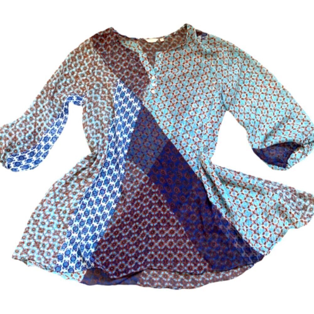 Casual Studio Sheer Relaxed Tunic Top Mixed Geometric Print Sz L‎ #30i